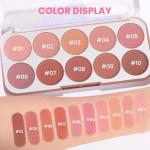 JUYANGYAN 10 Colors Blush Palette for Cheeks, Lightweight Matte Finish Blush Powder for Face, Buildable Facial Makeup Palette
