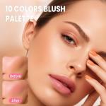 JUYANGYAN 10 Colors Blush Palette for Cheeks, Lightweight Matte Finish Blush Powder for Face, Buildable Facial Makeup Palette