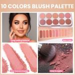 JUYANGYAN 10 Colors Blush Palette for Cheeks, Lightweight Matte Finish Blush Powder for Face, Buildable Facial Makeup Palette