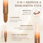 Contour Highlighter Stick，2-in-1 Dual-Ended Cream Bronzer & Highlighter Sticks Pen for Face Body Contouring Makeup- Buildable，Waterproof, Easy to Apply Suitable for Beginners，03Darker Nude+Light Pink