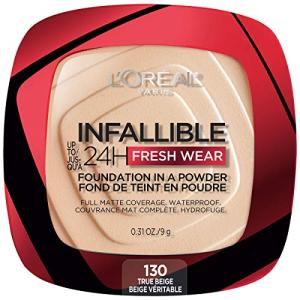 L'Oreal Paris Makeup Infallible Fresh Wear Foundation in a Powder, Up to 24H Wear, Waterproof, True Beige, 0.31 oz.