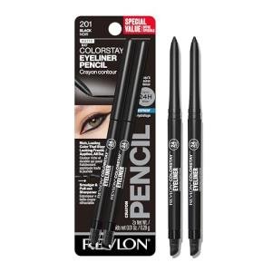 Revlon ColorStay Pencil Waterproof Eyeliner, Smudge-Proof, Eye Makeup with Built-In Sharpener, 201 Black, 2 pack