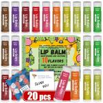 20 Pack Natural Lip Balm Bulk with Vitamin E and Coconut Oil Valentine's Day best choice - Moisturizing, Soothing, and Repairing Dry and Chapped Lips - 10 Flavors - Non-GMO