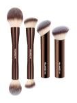 MAANGE 4 PCS Foundation Makeup Brush Set Double-ended Kabuki Contour Brush for Liquid Powder Concealer Cream Cosmetics Blending Blush Face Makeup Tools Kit (Coffee)