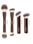 MAANGE 4 PCS Foundation Makeup Brush Set Double-ended Kabuki Contour Brush for Liquid Powder Concealer Cream Cosmetics Blending Blush Face Makeup Tools Kit (Coffee)
