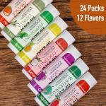 AZEN 24 Pack Lip Balm, Natural Lip Balm Bulk, Lip Care Product, Moisturizing Lip Balms for dry cracked lips - 12 Flavors
