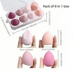 8pcs Makeup Sponges Set - Latex-Free, Blending Beauty Sponge for Liquid, Cream & Powder, Soft Non-Absorbent, Multi-Size with Case，Multi-Shape Beauty Blenders for Liquid and Powder