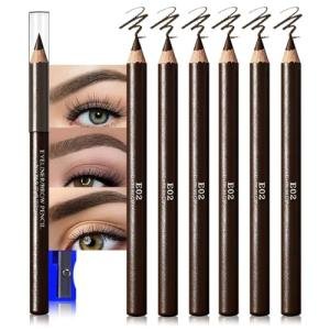 WanTuoluo Eyebrow Pencils for Women with Sharpener, 6Pcs Hard-Core Wooden Eye Brow Eye Liner Pencils for Beginner Makeup, Waterproof & Sweat-Proof (6Pcs-Dark Brown)