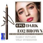 WanTuoluo Eyebrow Pencils for Women with Sharpener, 6Pcs Hard-Core Wooden Eye Brow Eye Liner Pencils for Beginner Makeup, Waterproof & Sweat-Proof (6Pcs-Dark Brown)