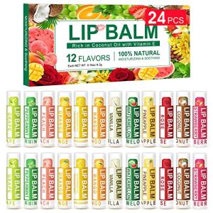 DMSKY Natural Lip Balm Bulk 24 Pack, Moisturizing Lip Balm with Vitamin E and Coconut Oil, Lip Care Product for Chapped Lips-12 Flavors