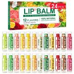 DMSKY Natural Lip Balm Bulk 24 Pack, Moisturizing Lip Balm with Vitamin E and Coconut Oil, Lip Care Product for Chapped Lips-12 Flavors