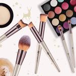 Makeup Brushes Set, HEYMKGO Portable Makeup Brush Set Professional Champagne Gold Premium Synthetic Foundation Brush Powder Concealers Eye Shadows Blush with Cosmetic Bag 10PCS Common Types