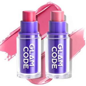 Glam Code Makeup Blush Stick Duo - Butter Creamy Blush with Natural Flush Finish, Multi-stick for Cheek + Lip, Hydrating Buildable & Long-Wearing Formula for All Day Wear, Vegan & Cruelty-Free - 03#