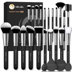 Makeup Brushes Set, Mlemle Professional 25 Pcs Makeup Kit, Include Foundation Powder Blush Concealers Eye shadows 21 Pcs Makeup Brushes and 2 Powder Puff, 2 Makeup Sponge(B01-Black)