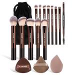 MAANGE 16PCS Makeup Brush Set Travel Makeup Brushes for Liquid Powder Contour Concealer Cream Cosmetics Blending Eyeshadow Eyeliner (Coffee)