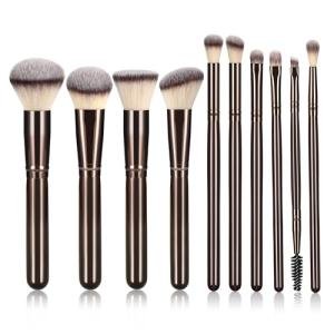 YJ-Anyue 10 Piece Black brown Makeup Brushes - Wooden Handle with Soft Synthetic Bristles,for Face & Eye Makeup|Professional Makeup Brushes set for Women & Girls|