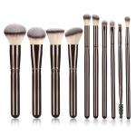YJ-Anyue 10 Piece Black brown Makeup Brushes - Wooden Handle with Soft Synthetic Bristles,for Face & Eye Makeup|Professional Makeup Brushes set for Women & Girls|