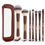 MAANGE 7 PCS Foundation Makeup Brush Set With Bag, Make up Brushes, Eyeshadow Concealer Brush, Double-ended Foundation Contour Powder Blush, Professional Face brush Set Tools For Liquid,Cream(Apricot)