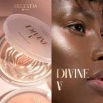 SELESTIA BEAUTY Powder Highlighter Makeup – Divine V – Radiant Glow for All Skin Tones, Easy-to-Apply, 0.53 oz