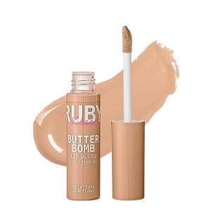 Ruby Kisses Lip Gloss Butter Bomb Gloss Non-Sticky Lip Gloss Vitamin E Natural Nude Lip Makeup - 7.8mL (0.26 US fl.oz) (White Lie)