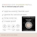 Honeybee Gardens Pressed Powder Eye Shadow Single REFILL, Antique, Matte Pale Cream Bisque, Long-Wearing, Creaseproof Mineral Color With Botanicals, NO CASE OR APPLICATOR
