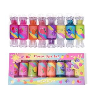 Mebtmel Cute Lip Gloss for Kids, 6PCS Glitter Girls Lip Gloss Set with Shape of Candy, Assorted Flavors Hydrating Lip Balm Party Favor Make-up for Girls and Teens Ages 8-12