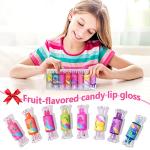 Mebtmel Cute Lip Gloss for Kids, 6PCS Glitter Girls Lip Gloss Set with Shape of Candy, Assorted Flavors Hydrating Lip Balm Party Favor Make-up for Girls and Teens Ages 8-12