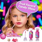 Mebtmel Cute Lip Gloss for Kids, 6PCS Glitter Girls Lip Gloss Set with Shape of Candy, Assorted Flavors Hydrating Lip Balm Party Favor Make-up for Girls and Teens Ages 8-12