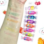 Mebtmel Cute Lip Gloss for Kids, 6PCS Glitter Girls Lip Gloss Set with Shape of Candy, Assorted Flavors Hydrating Lip Balm Party Favor Make-up for Girls and Teens Ages 8-12