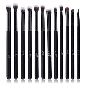 MSQ Eye Makeup Brushes 12pcs Eyeshadow Makeup Brushes Set with Soft Synthetic Hairs & Real Wood Handle for Eyeshadow, Eyebrow, Eyeliner, Blending(Black without bag)