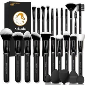 Makeup Brushes Set, Mlemle Professional 26 Pcs Makeup Kit, Include Powder Foundation Concealers Blush Eye shadows 21 Pcs Makeup Brushes and 2 Powder Puff, 3 Makeup Sponge(A01-Black)