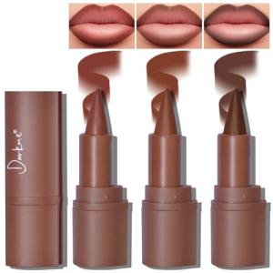 HOSAILY 3 Colors 2 in 1 Lip Liner Set, Matte Nude Dark Brown Red Lip Liner Plumping Smooth Creamy Lip Pencil, High Pigmented Long lasting Light Brown Lipstick Makeup, 02+04+06