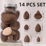 GOERTI Beauty Blender Sponge Set 14PCS – Multi-Size Makeup Sponges for Foundation, Liquid, Powder - Triangle Puffs, Mini Beauty Blender, Thumb Powder Puff, Reusable & Wet or Dry Use (Brown)