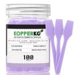 Kopperko Mini Face Spatula (2.5", 100 Pack) - Small Foundation Spatula for Skincare, Creams, & Crafts | Plastic Face Lotion Applicator Tool for Mixing, Cosmetic, Face Mask | Purple