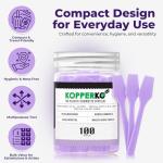 Kopperko Mini Face Spatula (2.5", 100 Pack) - Small Foundation Spatula for Skincare, Creams, & Crafts | Plastic Face Lotion Applicator Tool for Mixing, Cosmetic, Face Mask | Purple