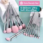 Bueart Design Elegant pink Ultra soft labeled Makeup Brushes Sets with Brush Holder makeup brush set with Foundation Powder blush blending contour Brush (15Pcs Silver Pink+Holder)
