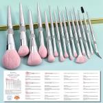 Bueart Design Elegant pink Ultra soft labeled Makeup Brushes Sets with Brush Holder makeup brush set with Foundation Powder blush blending contour Brush (15Pcs Silver Pink+Holder)