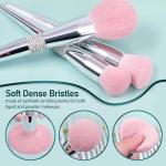 Bueart Design Elegant pink Ultra soft labeled Makeup Brushes Sets with Brush Holder makeup brush set with Foundation Powder blush blending contour Brush (15Pcs Silver Pink+Holder)