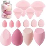 Makeup Sponge Set Blender Sponges 14 Pcs for Liquid Cream, and Powder Latex Free Multi-colored Sponges for Makeup Application with Storage Box Pink Gifts