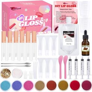 Thaluna Lip Gloss Making Kit, Fun Lip Gloss Kit to Make Your Own Lip Gloss for Girls, Women, Teens with Moisturizing Lipgloss Base, Jojoba Oil, Tubes, Pigments Lipgloss Set Christmas Gift for Women