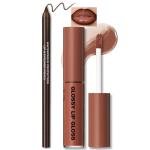 HOSAILY Nourishing Lip Gloss with Brown Lip Liner Lip Combo Set, Moisturizing High Shine Nude Lip Glow Oil Fresh Lightweight Glossy Plumping Lip Gloss for Women Long Wear Mini Liquid Lipstick Makeup#8