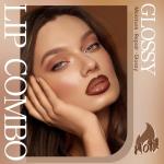 HOSAILY Nourishing Lip Gloss with Brown Lip Liner Lip Combo Set, Moisturizing High Shine Nude Lip Glow Oil Fresh Lightweight Glossy Plumping Lip Gloss for Women Long Wear Mini Liquid Lipstick Makeup#8