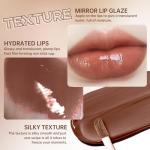 HOSAILY Nourishing Lip Gloss with Brown Lip Liner Lip Combo Set, Moisturizing High Shine Nude Lip Glow Oil Fresh Lightweight Glossy Plumping Lip Gloss for Women Long Wear Mini Liquid Lipstick Makeup#8