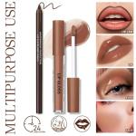HOSAILY Nourishing Lip Gloss with Brown Lip Liner Lip Combo Set, Moisturizing High Shine Nude Lip Glow Oil Fresh Lightweight Glossy Plumping Lip Gloss for Women Long Wear Mini Liquid Lipstick Makeup#8