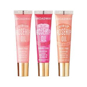 Ruby Kisses Broadway Vita-Lip Tinted Lip Gloss (3 Pack Baby Pink, Bubble Gum, Nude Pink) Ultra-Hydrating Rosehip + Jojoba Oil & Soothing Formula with Vitamins, High-Shine Non-Sticky Finish Lip Balm
