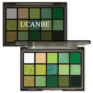 UCANBE Green Eyeshadow Makeup Palette, 15 Colors Bright Dark Green Shimmer Matte Metallic Glitter Eye Shadow, Forest Emerald Lime Pallet Kit for Cosplay Parties Christmas Halloween SFX