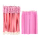 200 Pcs Spoolies Set - 100 Mascara Wands and Lip Brushes Double-headed, 100 Micro Swabs Applicator Disposable Eyelash Brushes Lipstick Tester Makeup Applicator Tool Pink