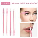 200 Pcs Spoolies Set - 100 Mascara Wands and Lip Brushes Double-headed, 100 Micro Swabs Applicator Disposable Eyelash Brushes Lipstick Tester Makeup Applicator Tool Pink