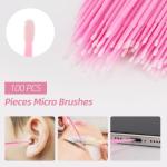 200 Pcs Spoolies Set - 100 Mascara Wands and Lip Brushes Double-headed, 100 Micro Swabs Applicator Disposable Eyelash Brushes Lipstick Tester Makeup Applicator Tool Pink