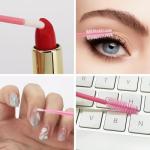 200 Pcs Spoolies Set - 100 Mascara Wands and Lip Brushes Double-headed, 100 Micro Swabs Applicator Disposable Eyelash Brushes Lipstick Tester Makeup Applicator Tool Pink